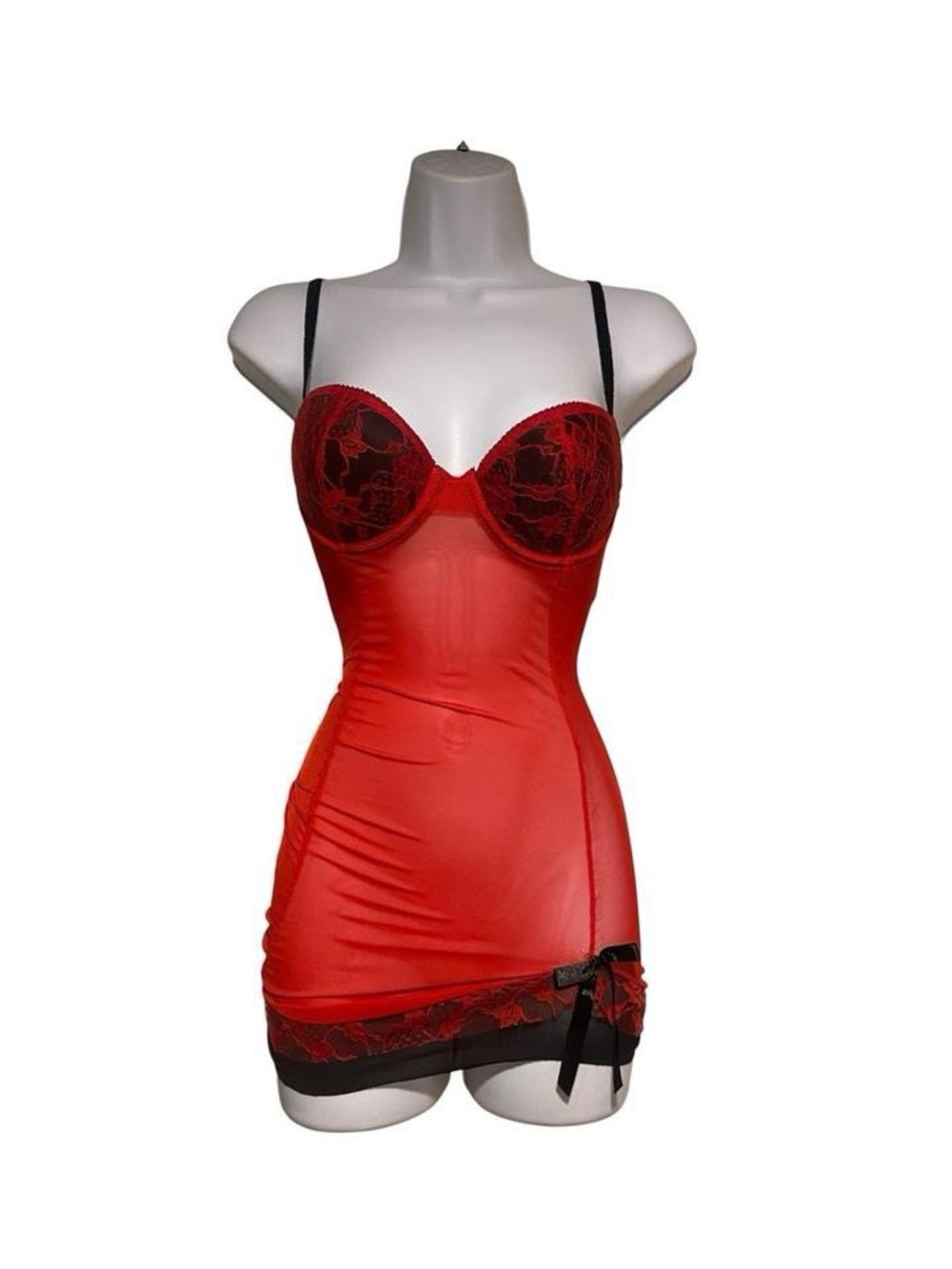 Y2K red and black lace mesh dress